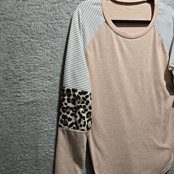 Womens Leopard Print Color Block Tunics Sz L Casual Long Sleeve Tops Animal Soft - Picture 7 of 8
